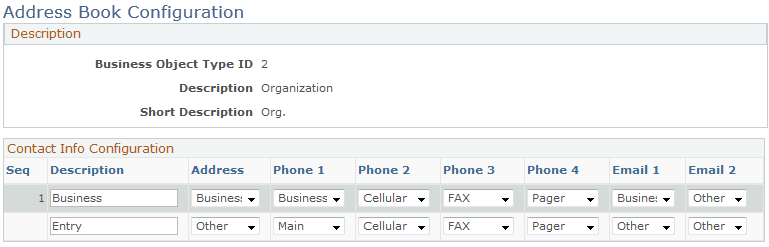 Address Book Configuration page