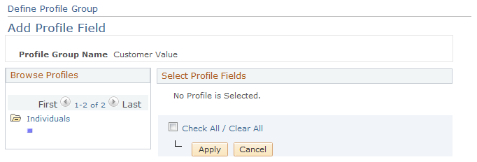 Define Profile Group - Add Profile Field page