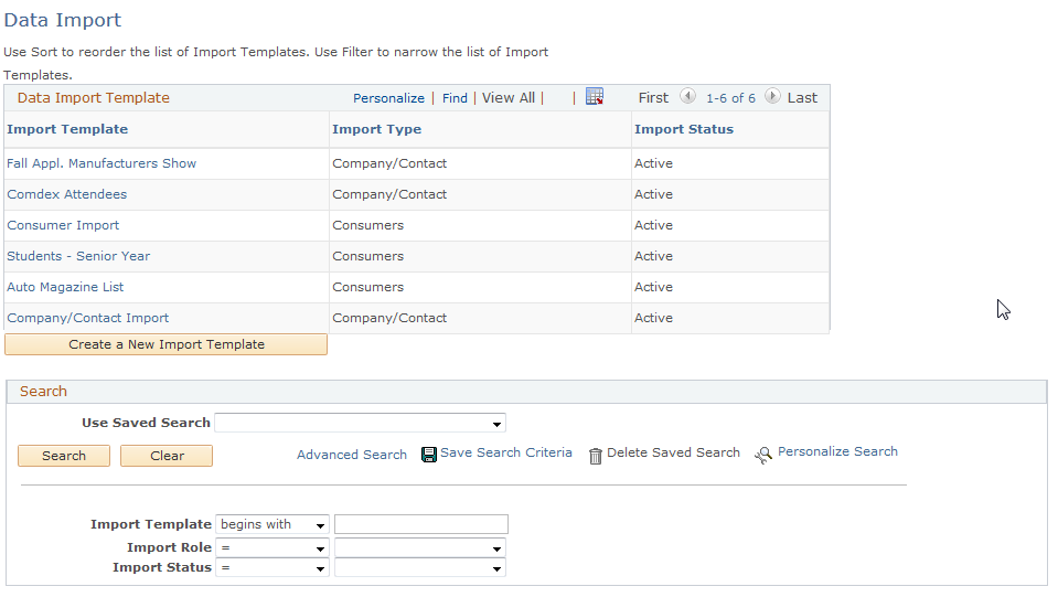 Data Import page