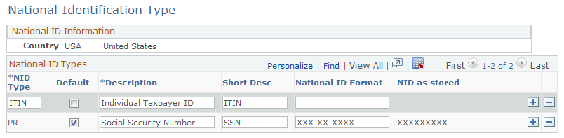 National Identification Type page