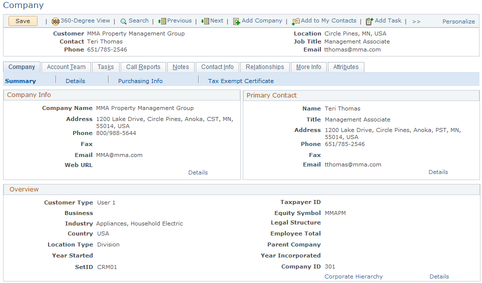 Company - Company: Summary page (1 of 2)