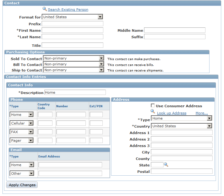 Create Contact of <customer> page (2 of 2)