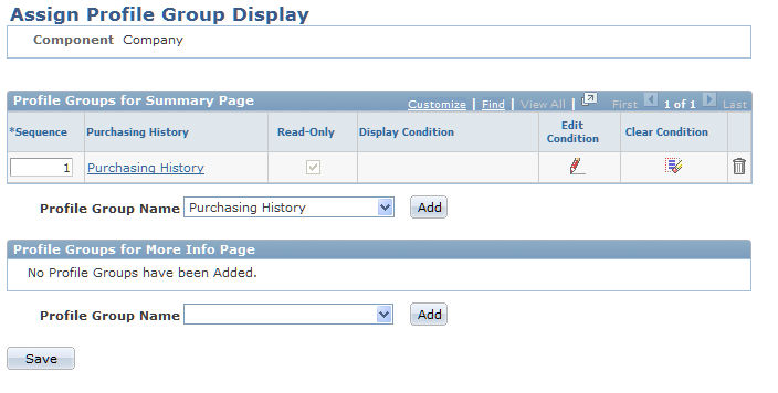 Assign Profile Group Display page