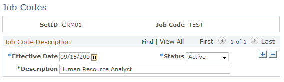 Job Codes page