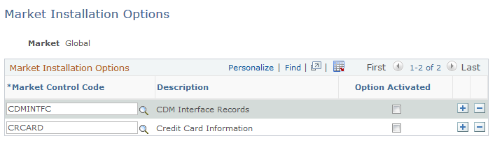 Market Installation Options page