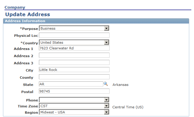 Update Address page (1 of 2)