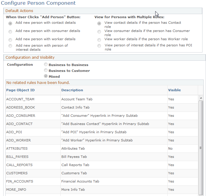 Configure Person Component page