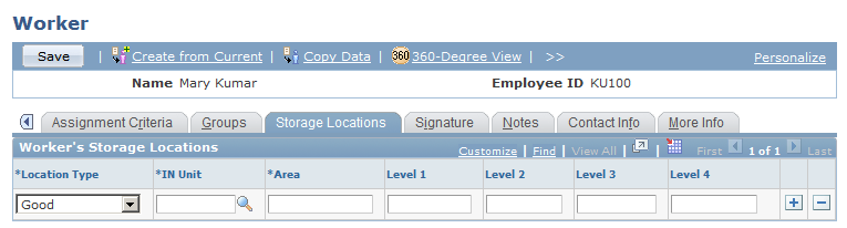 Worker - Storage Locations page