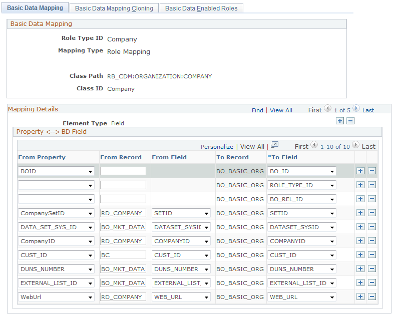 Basic Data Mapping page