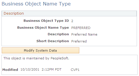 Business Object Name Type page