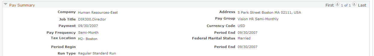 Pay Summary section - HRHD Worker 360-Degree View page (E-Business HCM)