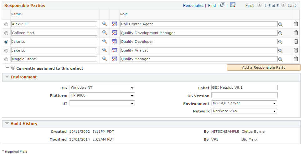 Quality Management - Defect page (2 of 2)