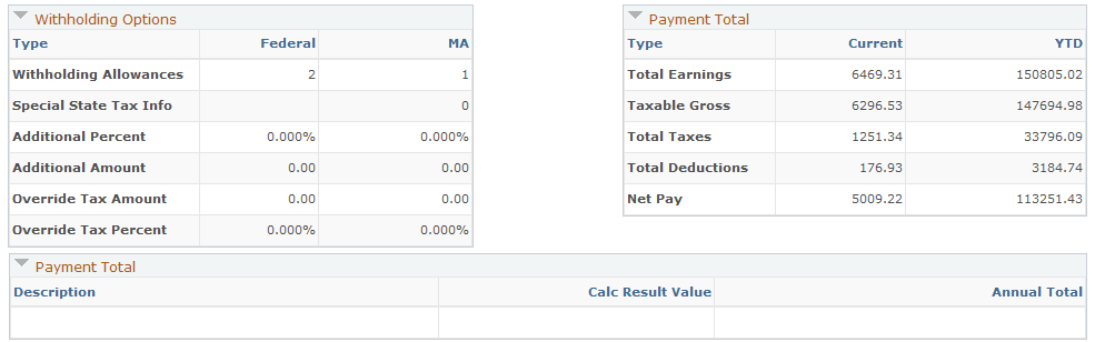 Payment Total section - HRHD Worker 360-Degree View page (E-Business HCM)