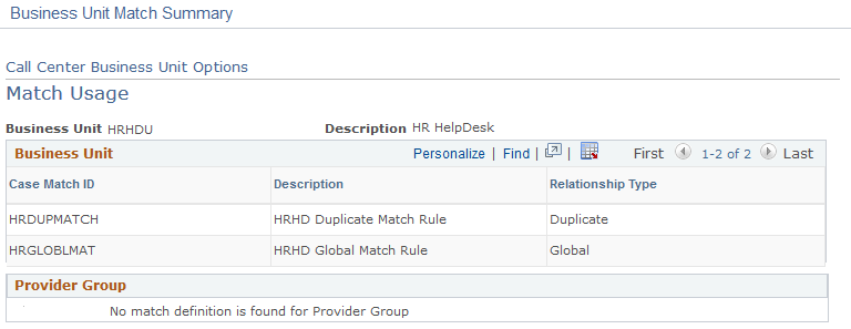 Match Usage page