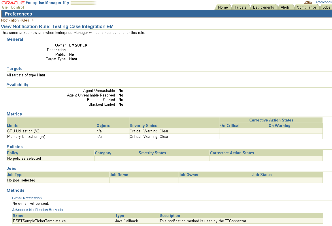 Notification Rules: View Notification Rule page