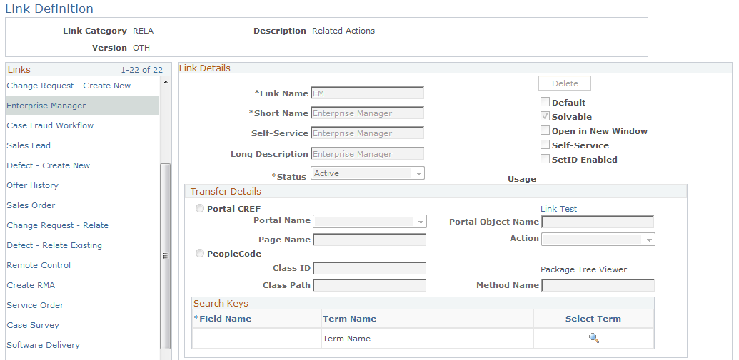 Link Definition page (1 of 2)