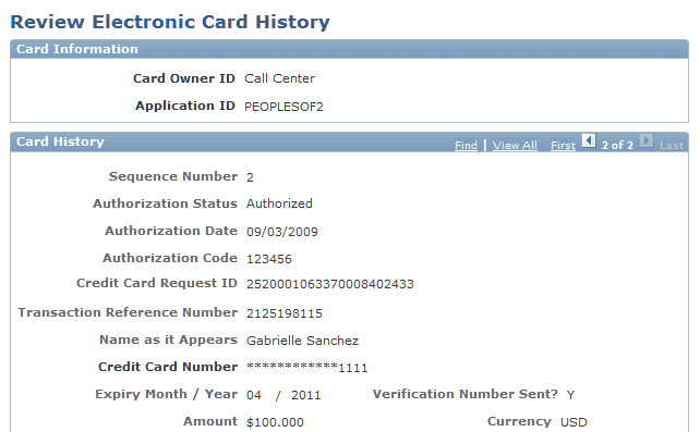 Review Electronic Card History page (1 of 2)