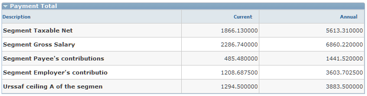 Payment Total section (France) - HRHD Worker 360-Degree View page (PeopleSoft HCM)