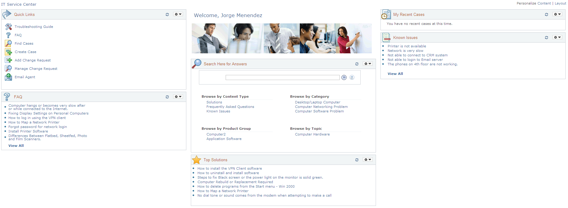 IT Service Center home page