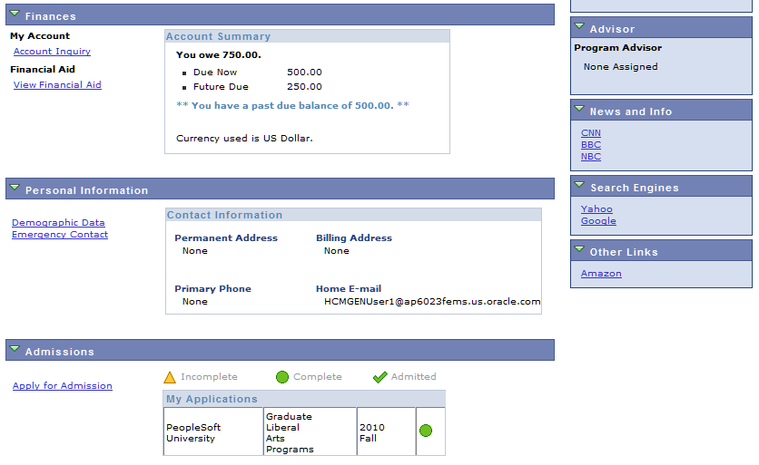 Student Center page (2 of 2) [PeopleSoft Campus Solutions]