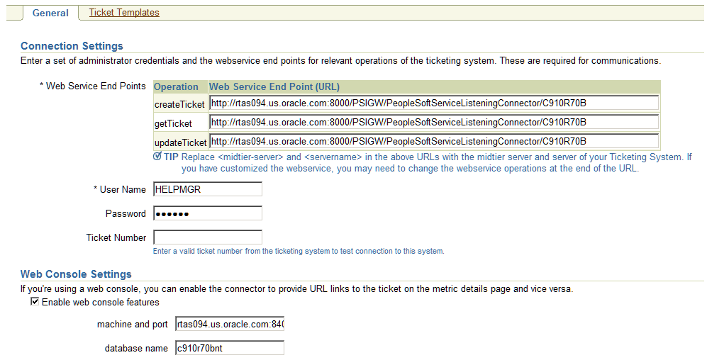 Configure Management Connector: Peoplesoft Connector (General Tab)