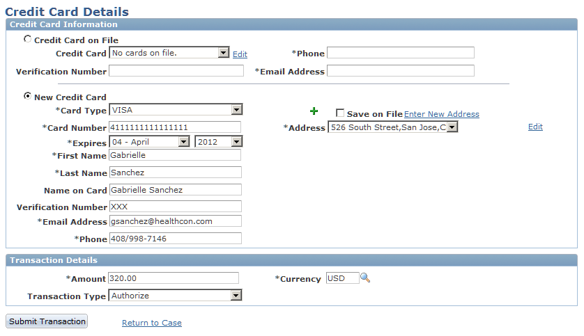 Credit Card Information page