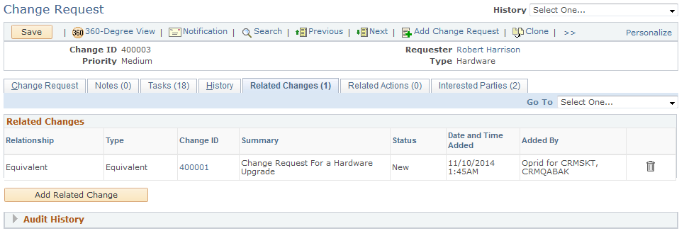 Change Request: Related Changes page