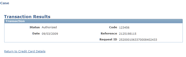 Credit Card Information - Transaction Results page