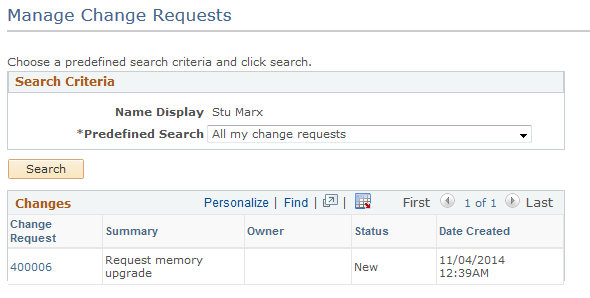 Manage Change Requests page