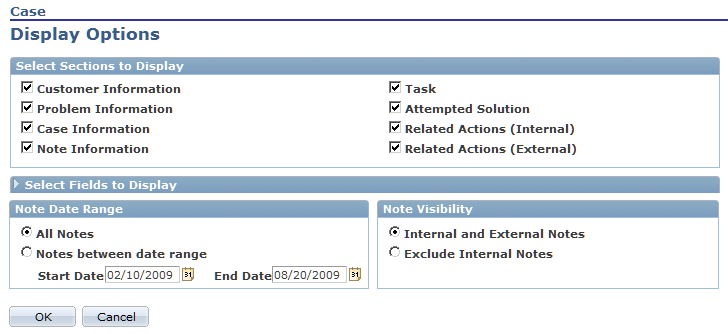 Case - Display Options page