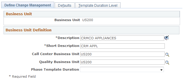 Define Change Management page