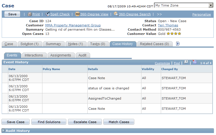 Case History - Events page