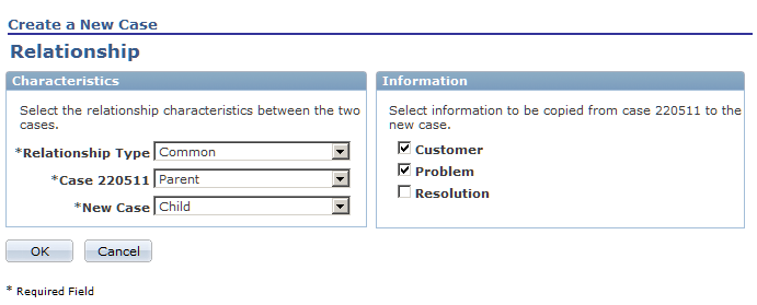 Create a New Case - Relationship page