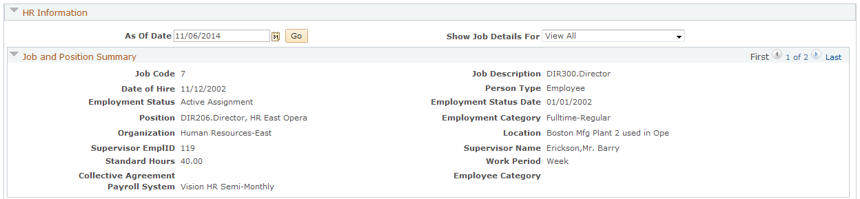 Job and Position Summary section - HRHD Worker 360-Degree View page (E-Business HCM)