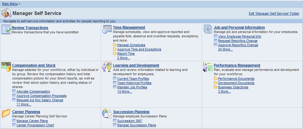 Manager Self Service home page (PeopleSoft HCM)
