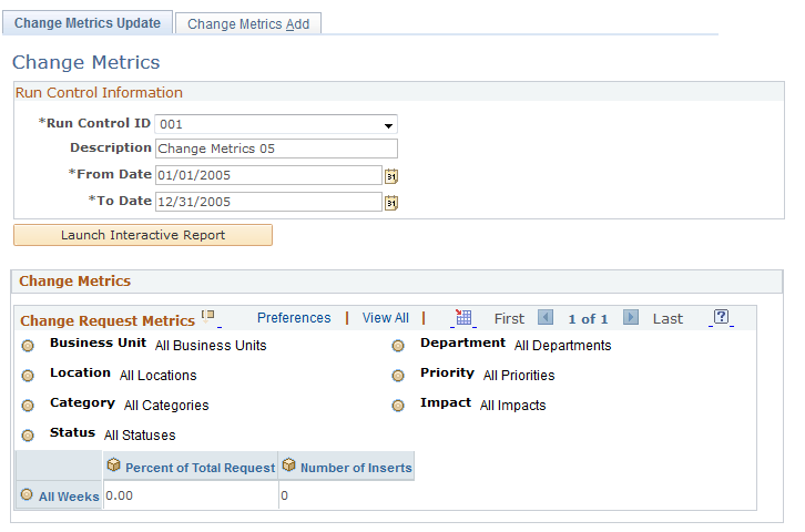 Change Metrics Update launch page