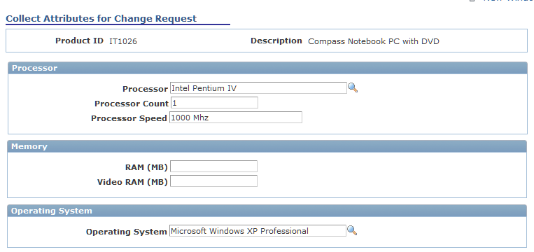 Change Request: Collect Attributes for Change Request page