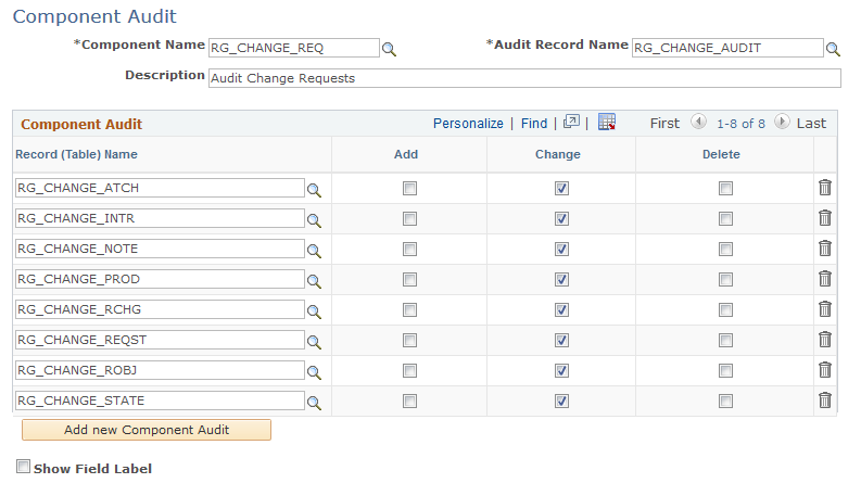 Component Audit page