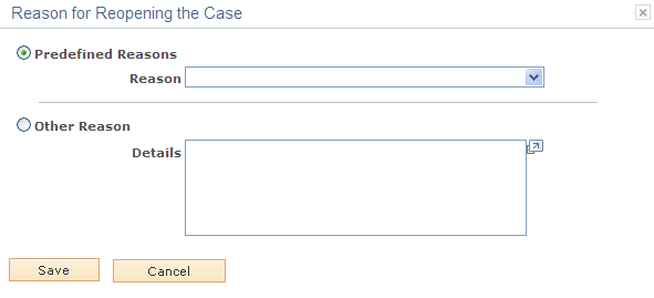 Reason for Reopening the Case page