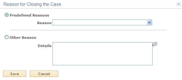 Reason for Closing the Case page