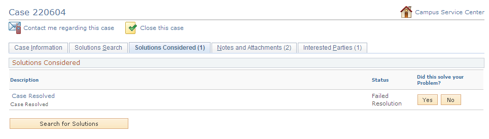 Case <ID> - Solutions Considered page