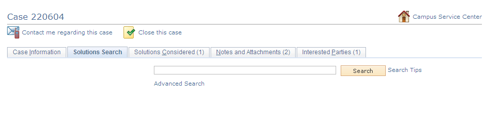 Case <ID> - Solutions Search page