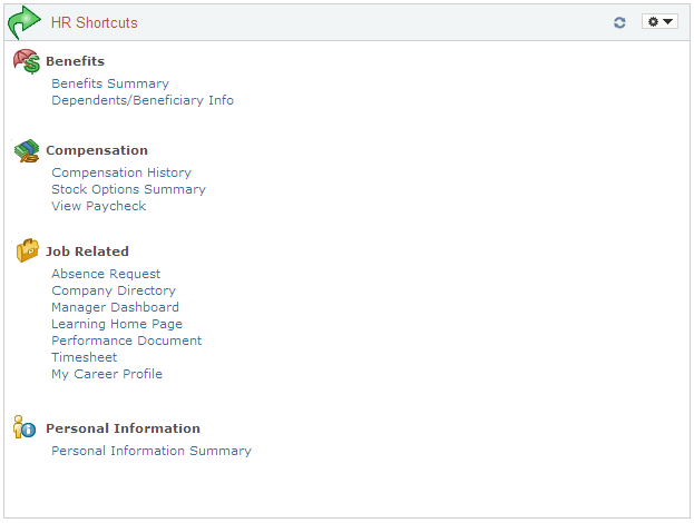 HR Service Center Action Links (HR Shortcuts) pagelet