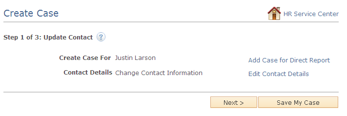 HR Service Center - Create Case page (1 of 3)