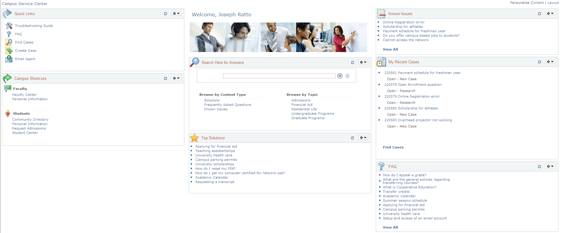 Campus Service Center home page