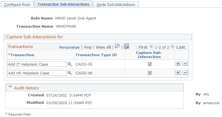 Transaction Sub-Interactions page