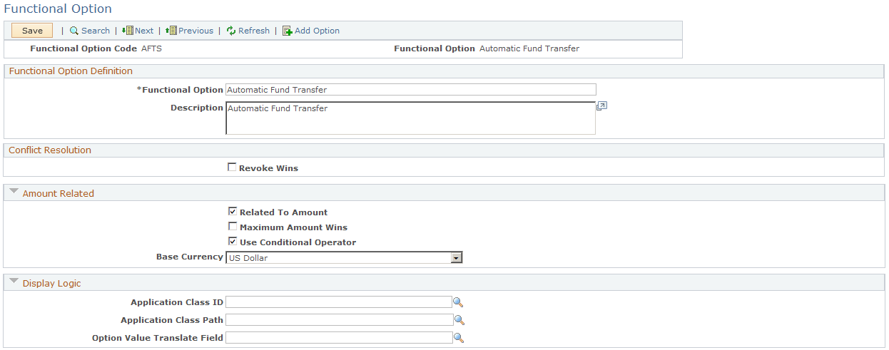 Functional Option page (1 of 2)