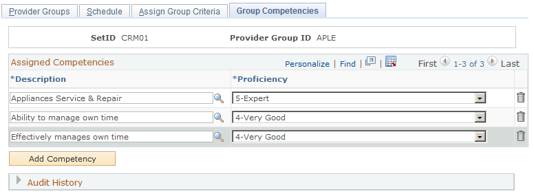 Group Competencies page