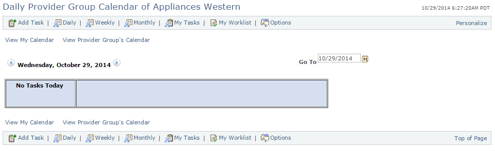 Daily Provider Group Calendar page