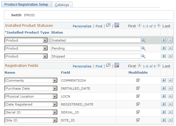 Product Registration Setup page